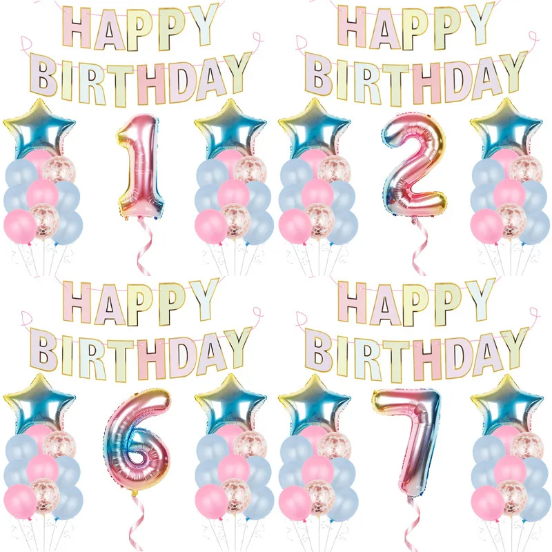 1set Happy Birthday Gradient Balloons Foil Numbered Balloons Banners First Kids Party Decorations Baby Shower
1set Happy Birthday Gradient Balloons Foil Numbered Balloons Banners First Kids Party Decorations Baby Shower