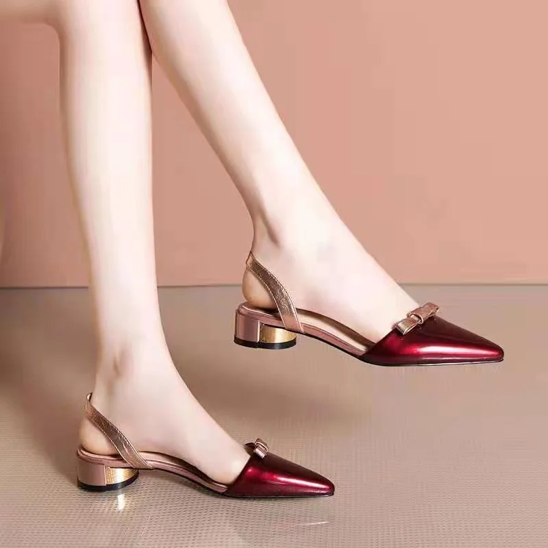 Soft Leather Thick Heel Sandals Baotou New Summer Low Pointed Bowtie Elegant Fashion Shoes Sandalias De Mujer
Soft Leather Thick Heel Sandals Baotou New Summer Low Pointed Bowtie Elegant Fashion Shoes Sandalias De Mujer