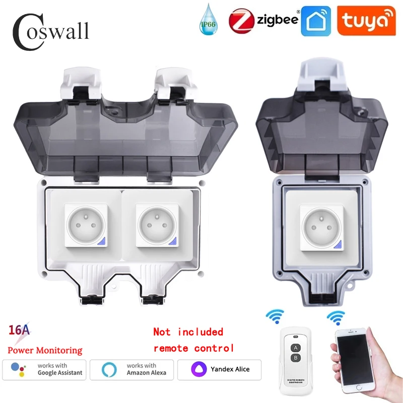 

Coswall IP66 Waterproof French Standard Socket Tuya WIFI / Zigbee Timer Switch Programmable With Power Monitoring Function White