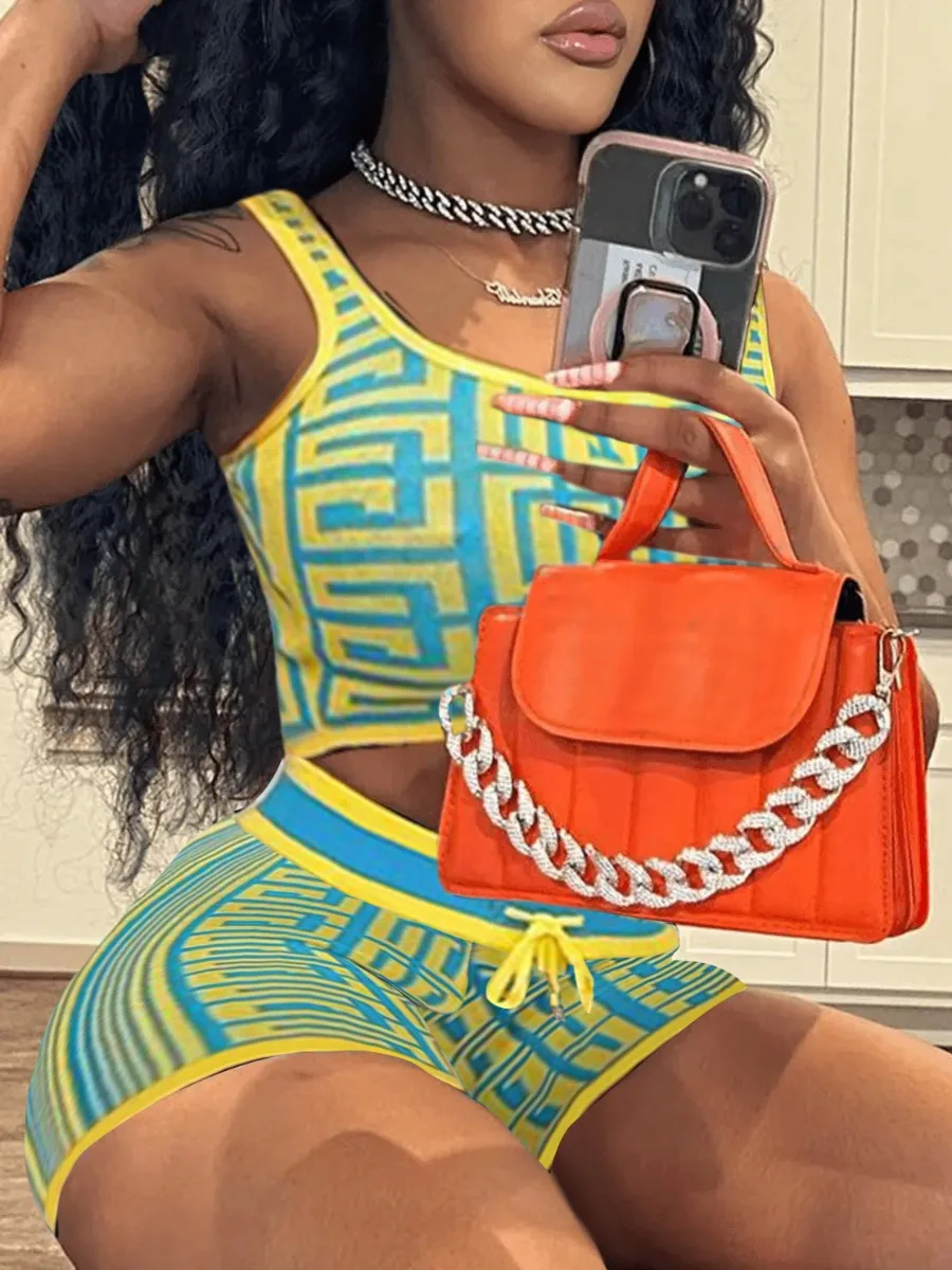 LW Crop Top Geometric Print Drawstring Shorts Set 2023 Summer Women Casual Two Piece set short sleeve Sleeveless Top + shorts se
LW Crop Top Geometric Print Drawstring Shorts Set 2023 Summer Women Casual Two Piece set short sleeve Sleeveless Top + shorts se