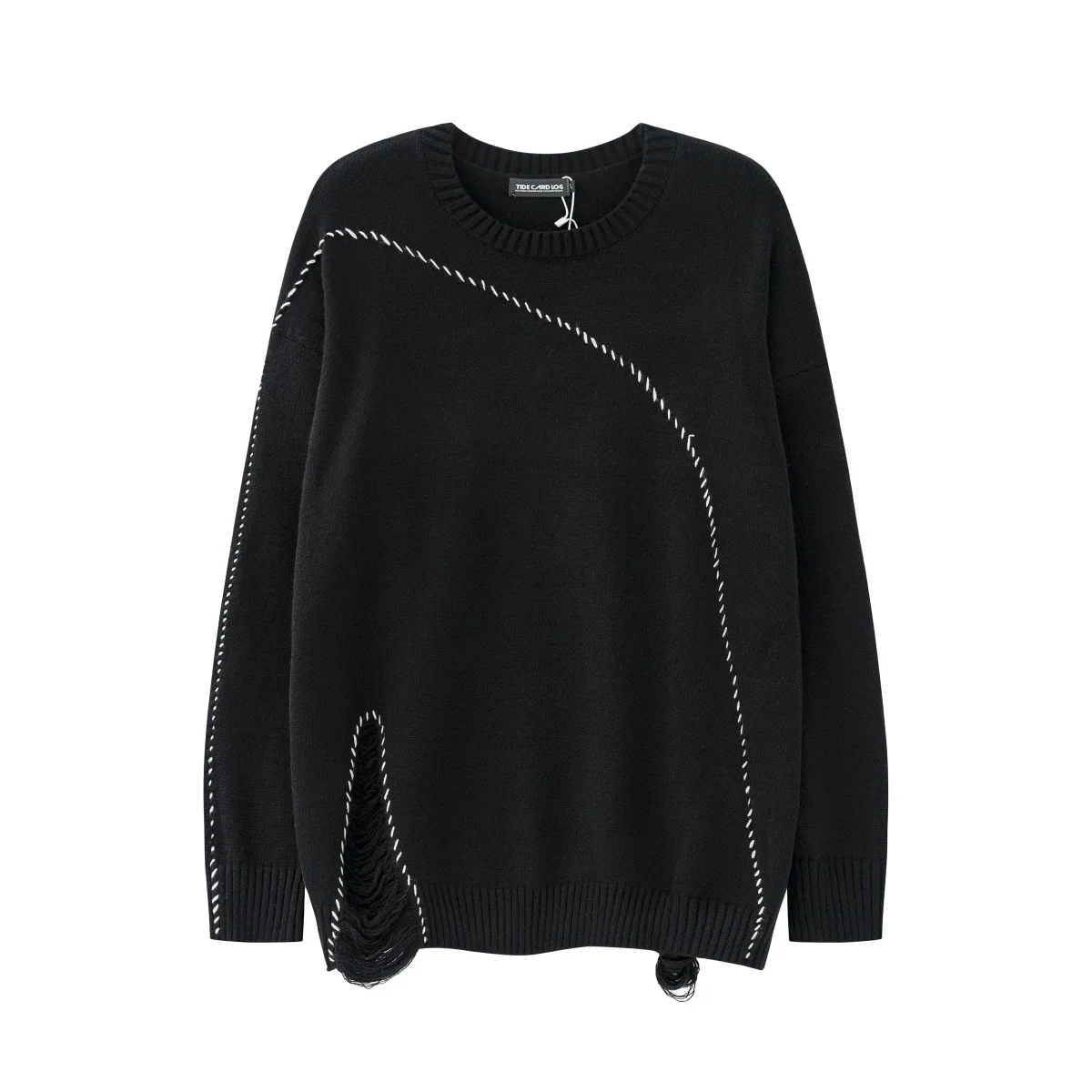Solid Color White Black Thread Lace Up Front Split Hole Ripped Men's Sweater Crew Neck Retro Streetwear Oversized Loose Sweater
Solid Color White Black Thread Lace Up Front Split Hole Ripped Men's Sweater Crew Neck Retro Streetwear Oversized Loose Sweater
