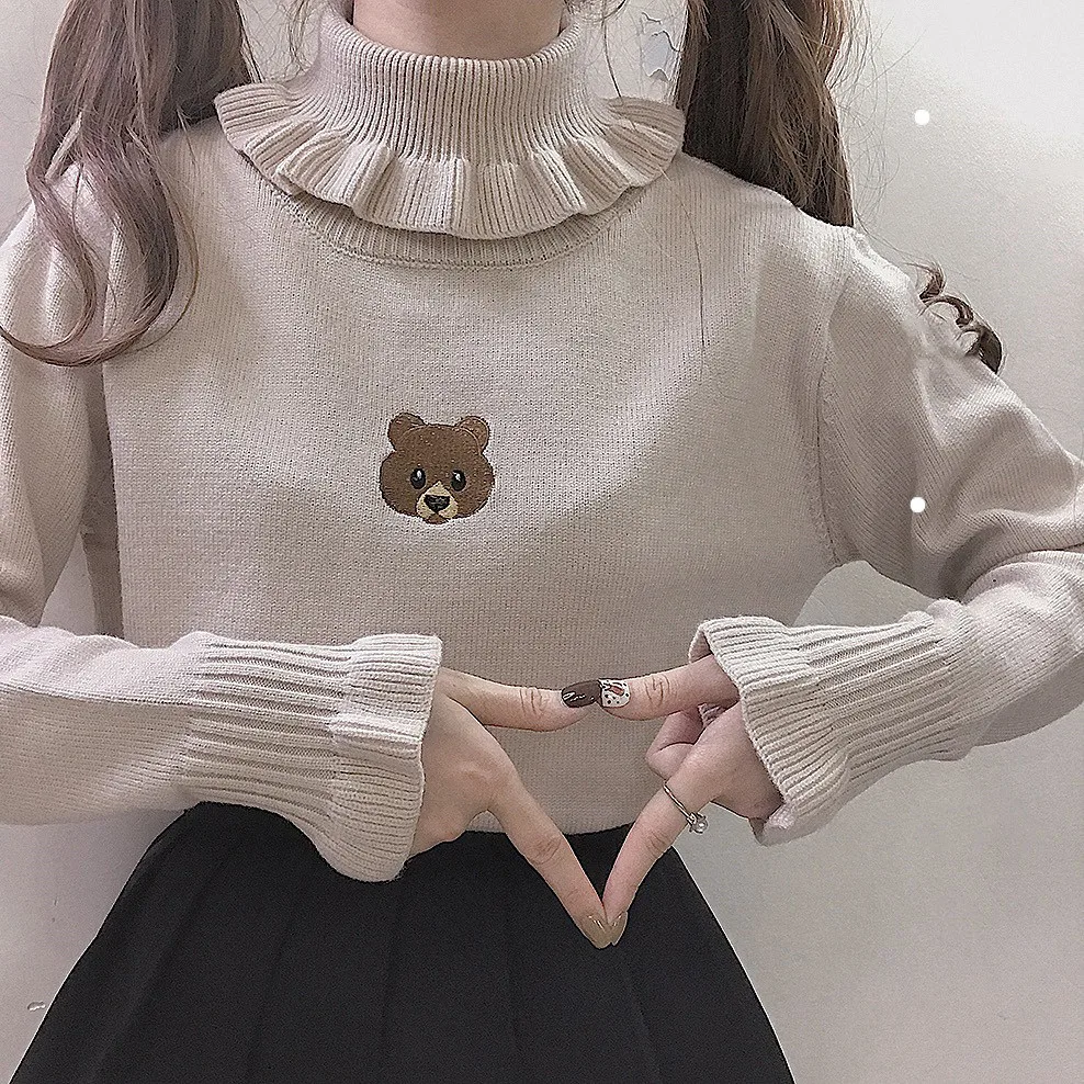 Harajuku Cute Bear Girl Turtleneck Sweater y2k cute High Neck Kawaii Female Knitted Pullover Women Ruffle kawaii Jumper White
Harajuku Cute Bear Girl Turtleneck Sweater y2k cute High Neck Kawaii Female Knitted Pullover Women Ruffle kawaii Jumper White