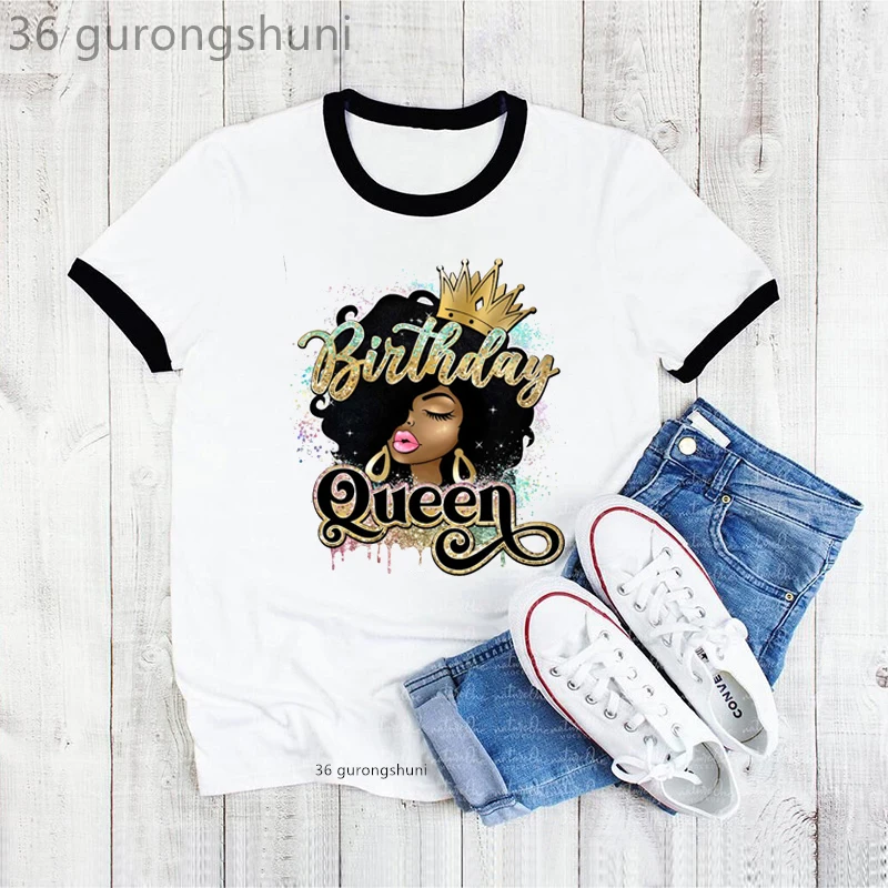 Gold Glitter Birthday Queen Graphic Print Tshirt Black Girls Magic T Shirt Femme Kawaii Melanin Poppin T-Shirt Female Wholesale
Gold Glitter Birthday Queen Graphic Print Tshirt Black Girls Magic T Shirt Femme Kawaii Melanin Poppin T-Shirt Female Wholesale