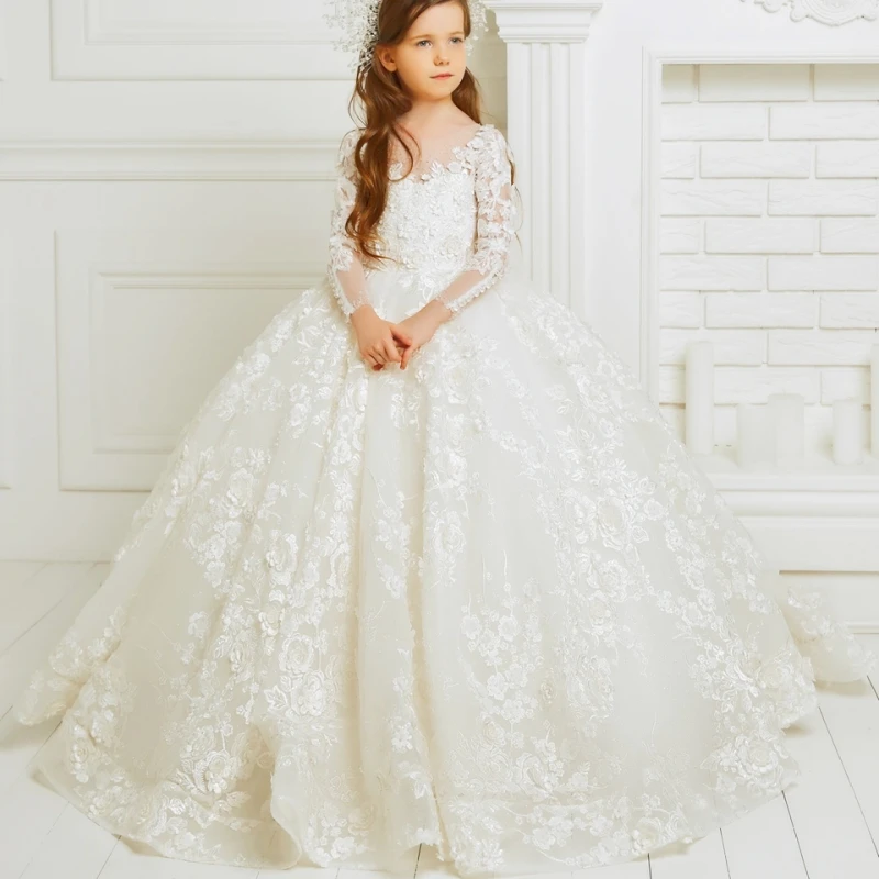 Luxurious Long Sleeve Flower Girl Dresses For Wedding Prom Party Girls Pageant Gowns Lace Floral Appliques For Elegant Girl
Luxurious Long Sleeve Flower Girl Dresses For Wedding Prom Party Girls Pageant Gowns Lace Floral Appliques For Elegant Girl
