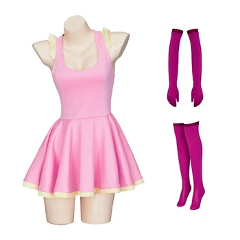 Me!Me!Me! Cosplay Costume Sexy Pink Dress With Gloves Stockings Full Set For Girls Women Halloween Party Outfits