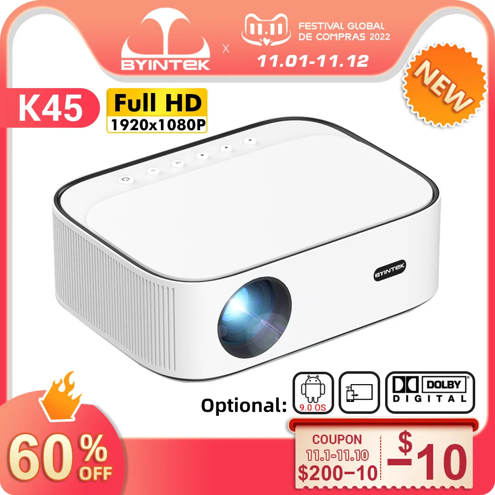 BYINTEK K45 Full HD 4K 1920x1080P LCD Smart Android 9.0 Wifi LED Video Home Theater Cinema 1080P Projector for Smartphone
BYINTEK K45 Full HD 4K 1920x1080P LCD Smart Android 9.0 Wifi LED Video Home Theater Cinema 1080P Projector for Smartphone
