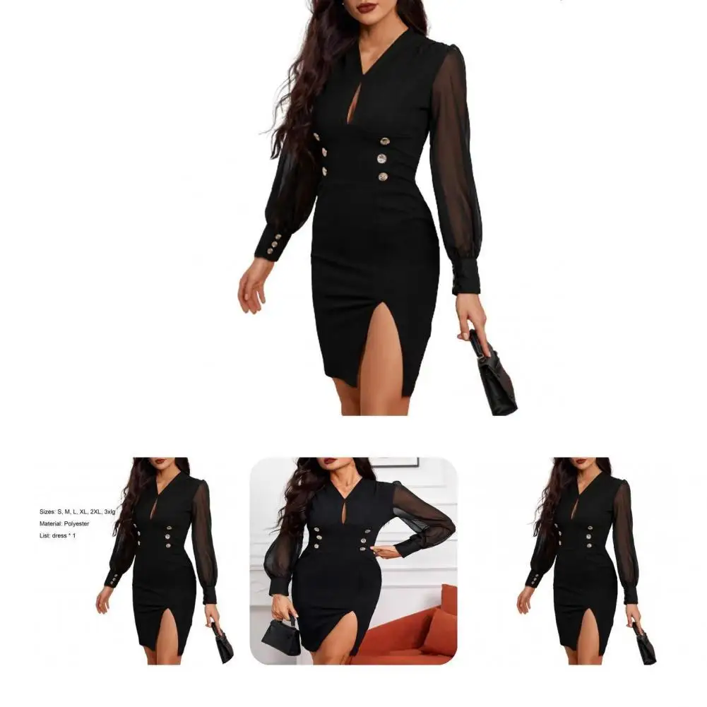 Great Women Dress Long Sleeve Pure Color Buttons Decor Waist Sheath Dress Club Dress Spring Dress
Great Women Dress Long Sleeve Pure Color Buttons Decor Waist Sheath Dress Club Dress Spring Dress