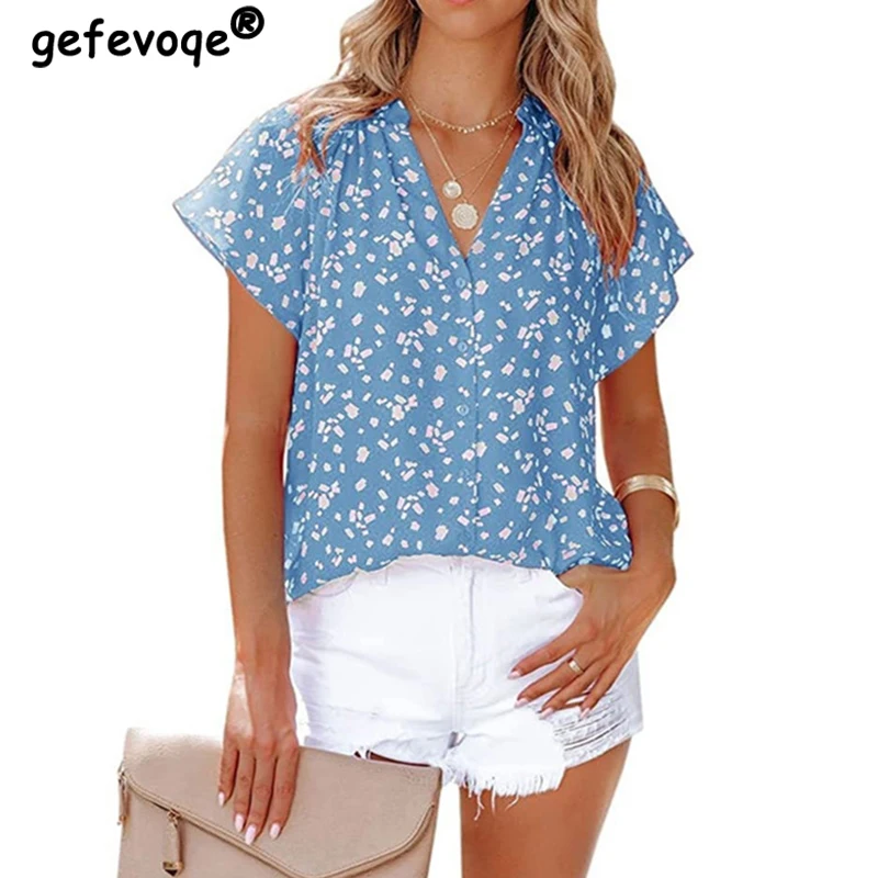 Шифоновая Пляжная футболка с коротким рукавом, V-образным вырезом и принтом 
Шифоновая Пляжная футболка с коротким рукавом, V-образным вырезом и принтом