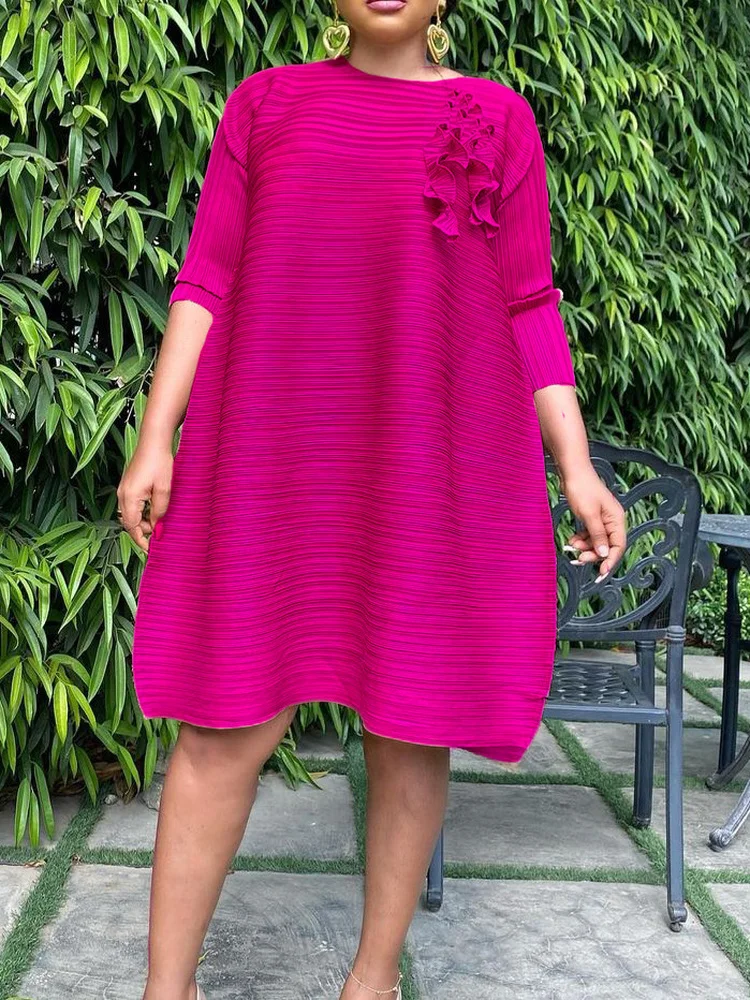 Women Party Dress Elegant Chic Ruched Casual Midi Dress 2022 Summer Rose Red Loose A-Line African Dress Evening Club Outfits 
Women Party Dress Elegant Chic Ruched Casual Midi Dress 2022 Summer Rose Red Loose A-Line African Dress Evening Club Outfits