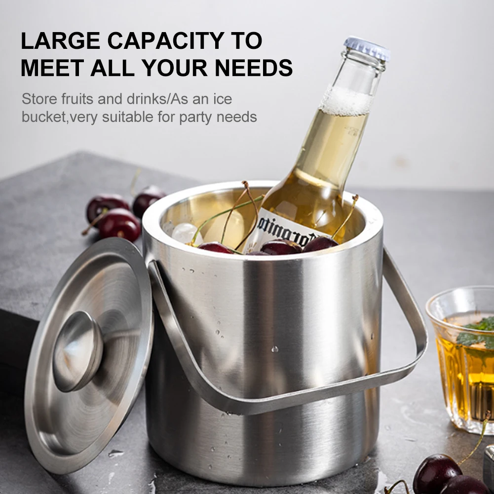 1.3L Stainless Steel Ice Bucket Wine Beverage Cooler Drinks Chilling Bucket with Handle Cube Container for Home Bar Beach Party
1.3L Stainless Steel Ice Bucket Wine Beverage Cooler Drinks Chilling Bucket with Handle Cube Container for Home Bar Beach Party
