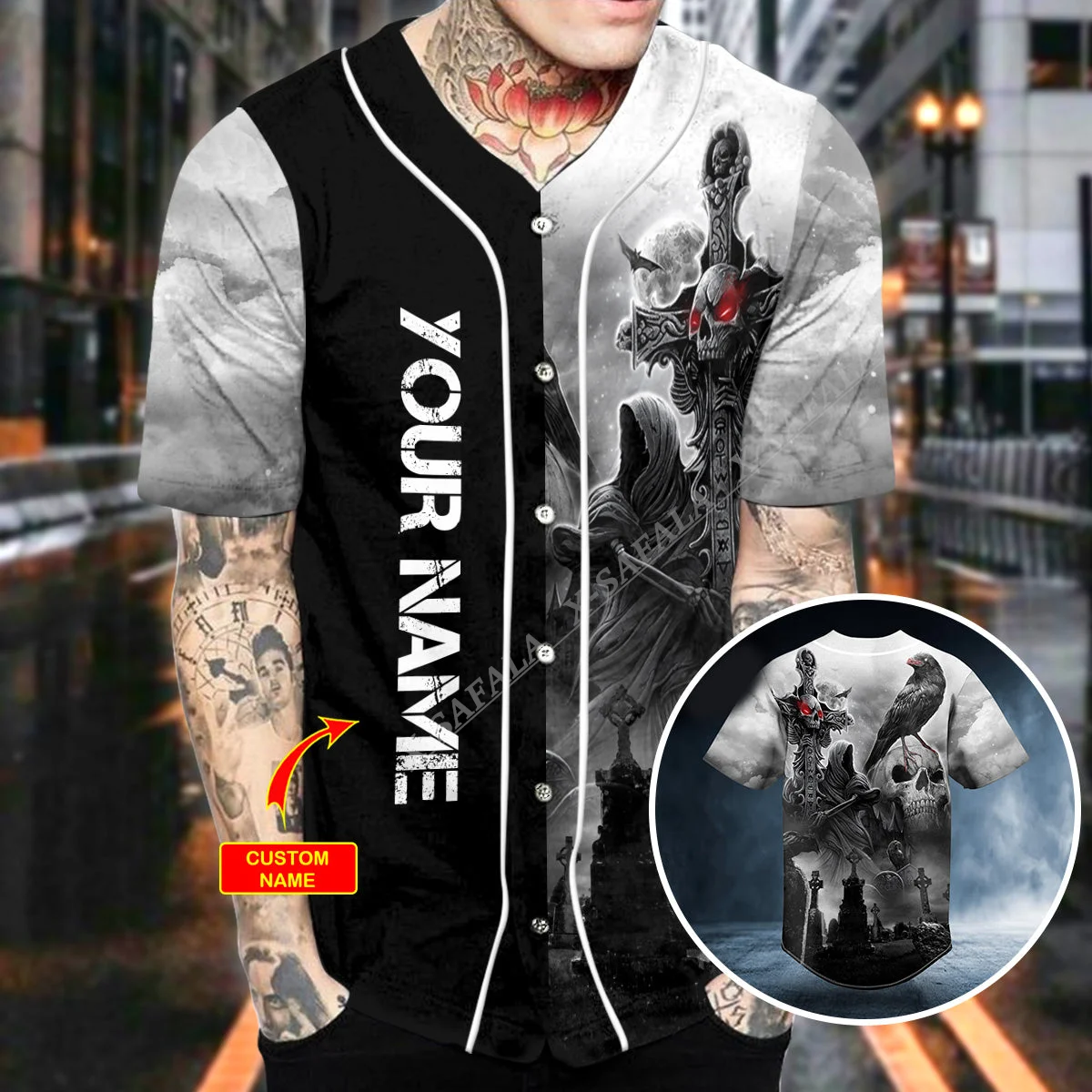 X-SAFALA Doomsday Skull Custom 3D Print Baseball Jersey Shirt T-Shirts Top Tee Men Streetwear Short Sleeve V-Neck Hip Hop
X-SAFALA Doomsday Skull Custom 3D Print Baseball Jersey Shirt T-Shirts Top Tee Men Streetwear Short Sleeve V-Neck Hip Hop