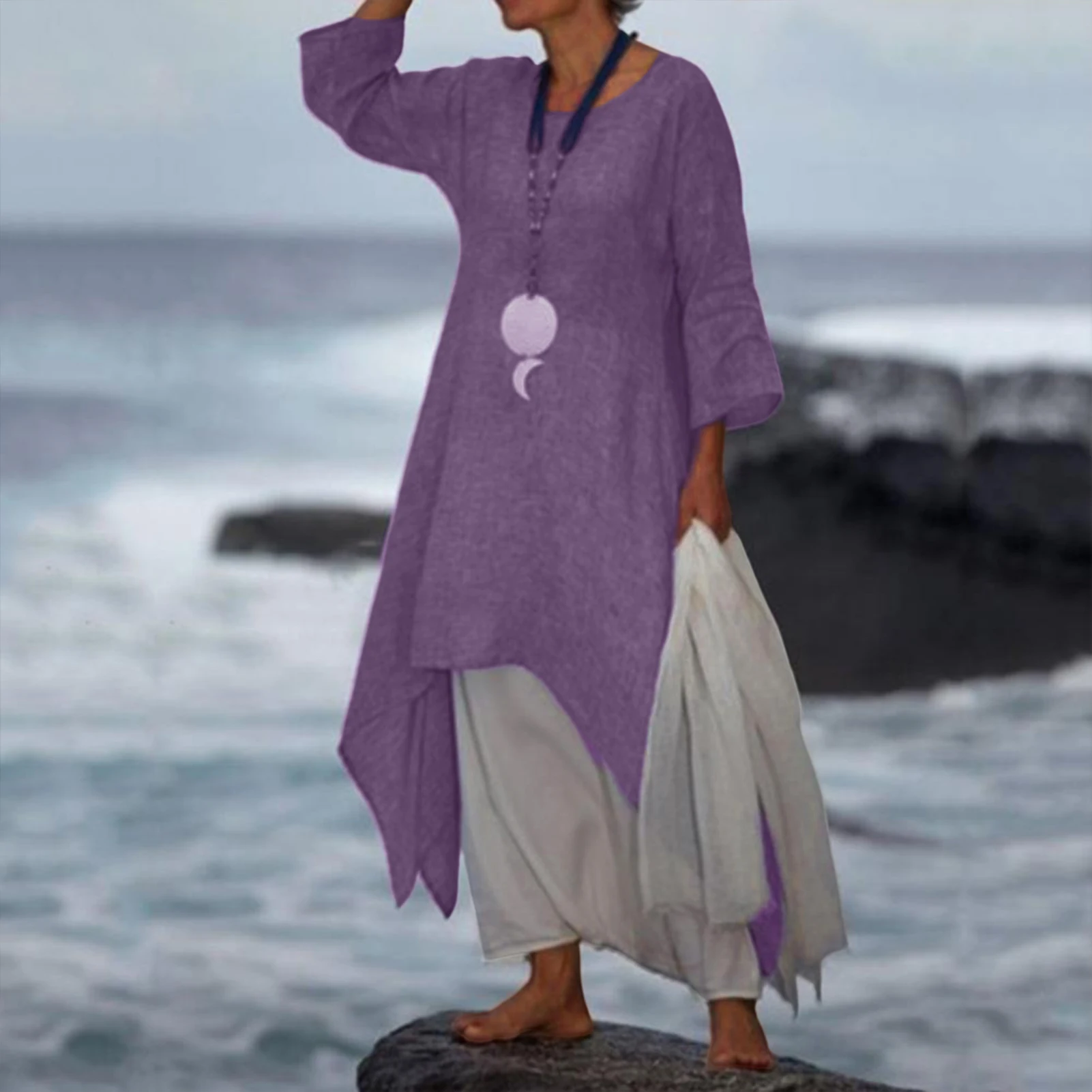 Women Elegant Long Dress Solid Color Linen Cotton Basic Maxi Summer Robe Retro Style Half Sleeve Irregular Hem Daily Suit
Women Elegant Long Dress Solid Color Linen Cotton Basic Maxi Summer Robe Retro Style Half Sleeve Irregular Hem Daily Suit