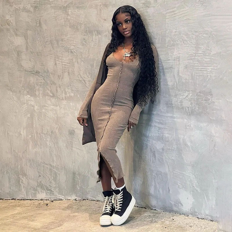 Sexy Women Dresses Night New Lapel Long Sleeve Solid Color Fashion Street Temperament Dress Woman
Sexy Women Dresses Night New Lapel Long Sleeve Solid Color Fashion Street Temperament Dress Woman