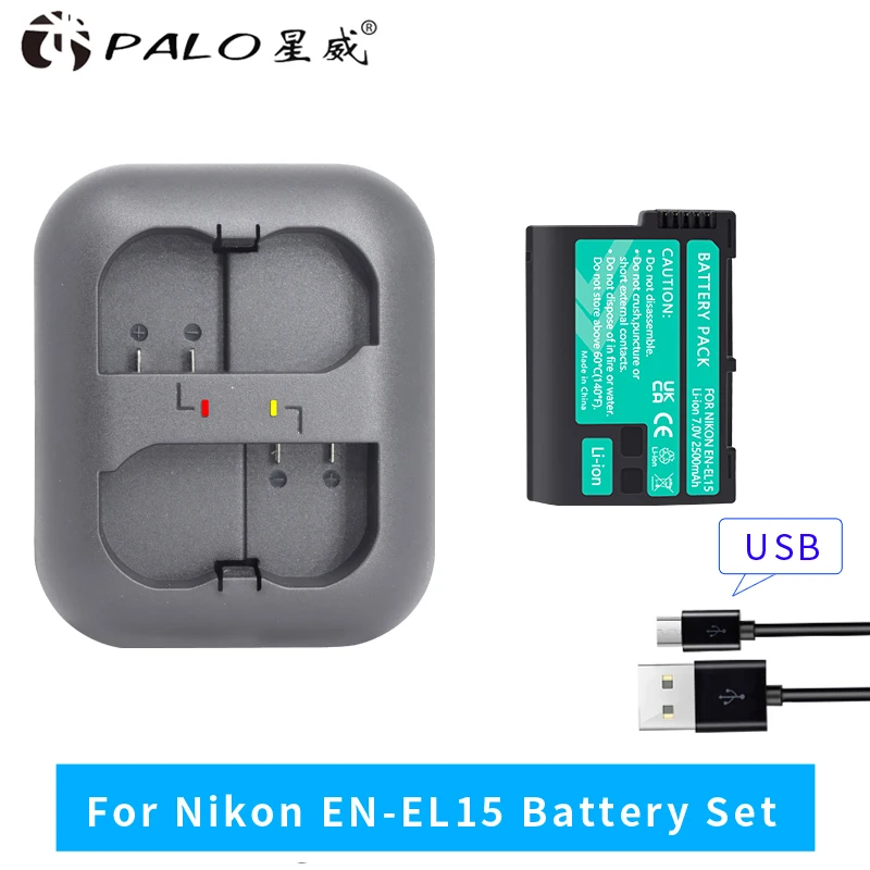 PALO 1Pcs 2500mAh EN-EL15 EL15 Battery + Charger For Nikon D7000 D7100 D800 D800E D600 D610 D810 D500 D7200 V1 Batteria
PALO 1Pcs 2500mAh EN-EL15 EL15 Battery + Charger For Nikon D7000 D7100 D800 D800E D600 D610 D810 D500 D7200 V1 Batteria