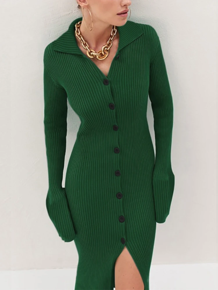 Autumn Winter New Elegant Dresses for Women Long Sleeve Lapel Cardigan Medium Length Style Solid Color Knitted Dresses Skirts
Autumn Winter New Elegant Dresses for Women Long Sleeve Lapel Cardigan Medium Length Style Solid Color Knitted Dresses Skirts