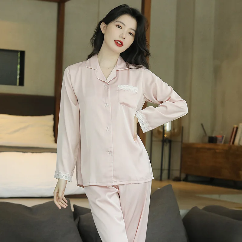 2022 New Style Pajamas Women's Spring Autumn Ice Silk Cardigan Home Clothes Silk Large Long Sleeve Suit Lady Sleepwear Nightwear
2022 New Style Pajamas Women's Spring Autumn Ice Silk Cardigan Home Clothes Silk Large Long Sleeve Suit Lady Sleepwear Nightwear