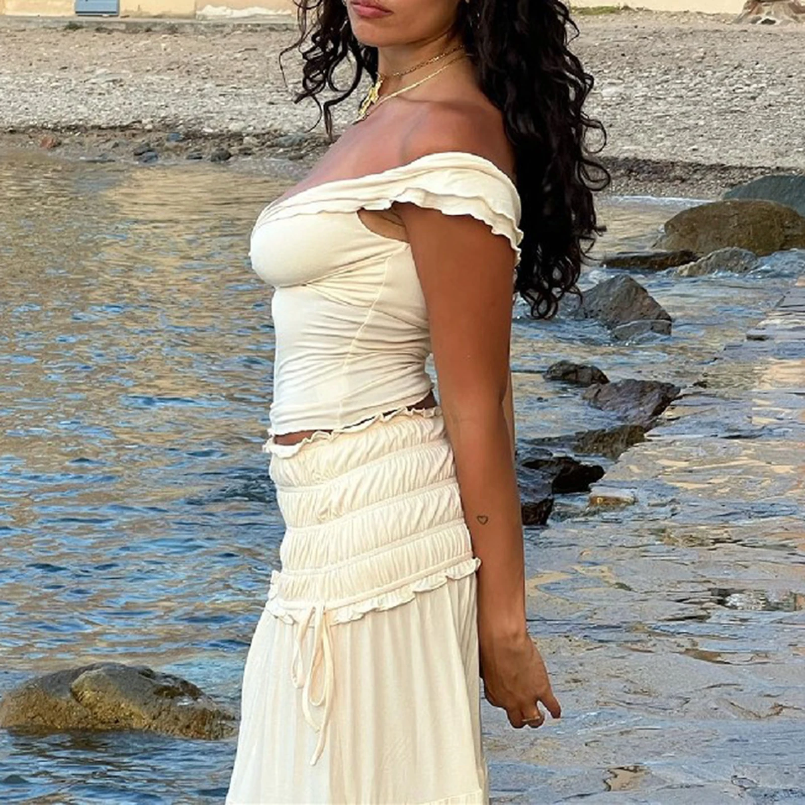 Женский топ с завязками и эластичной резинкой на талии, повседневный плиссированный топ, макси-юбка, модный сексуальный летний пляжный наряд 
Женский топ с завязками и эластичной резинкой на талии, повседневный плиссированный топ, макси-юбка, модный сексуальный летний пляжный наряд