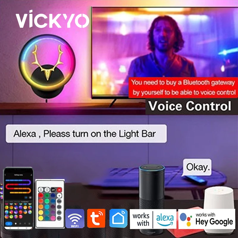 Настенный RGB-светильник VICKYO в виде оленя, лампа с Bluetooth, с голосовым дистанционным управлением, для спальни, прикроватный ночник, домашние украшения 
Настенный RGB-светильник VICKYO в виде оленя, лампа с Bluetooth, с голосовым дистанционным управлением, для спальни, прикроватный ночник, домашние украшения