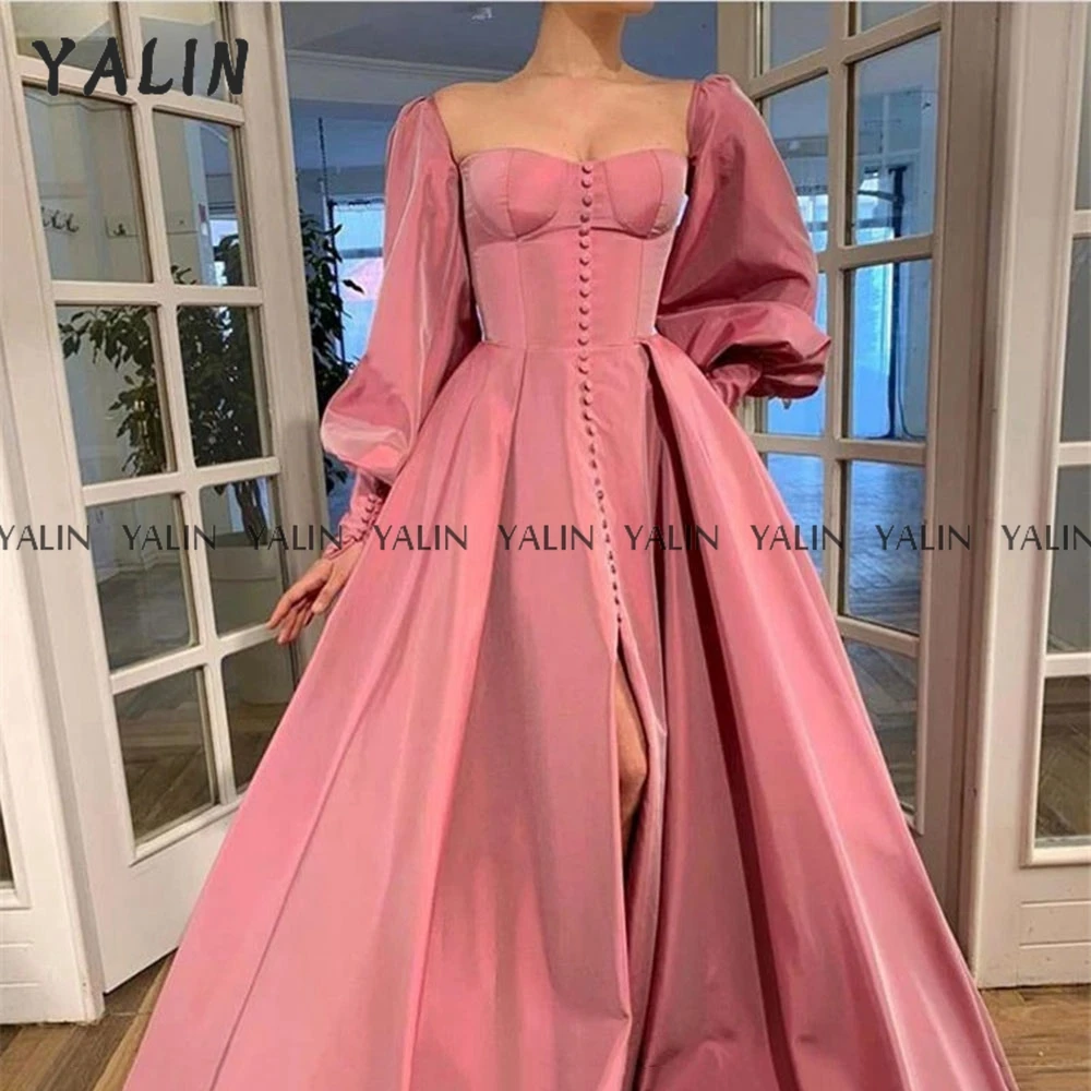 YALIN Romance Long Sleeves High Slit Evening Dresses RoseTaffeta Buttons A-line Prom Gown Square Collar Pink robe soiree 2022
YALIN Romance Long Sleeves High Slit Evening Dresses RoseTaffeta Buttons A-line Prom Gown Square Collar Pink robe soiree 2022