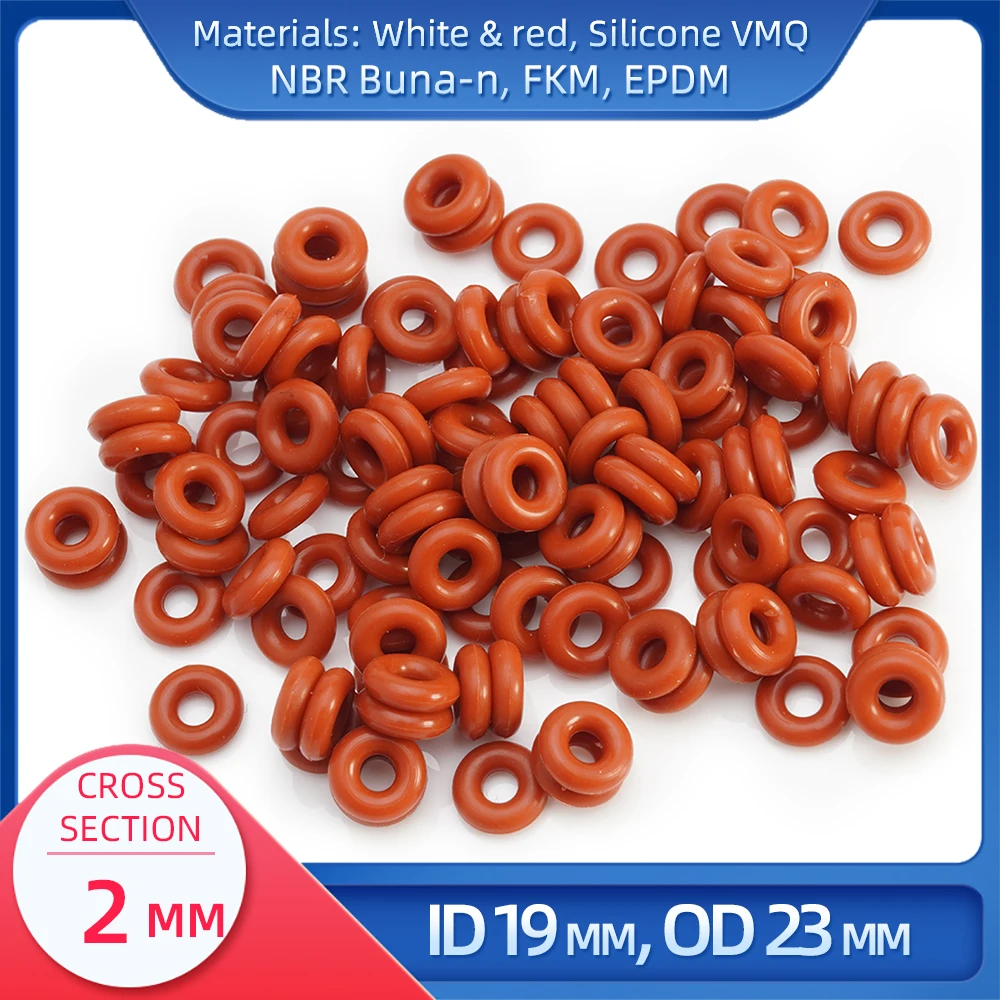 O Ring CS 2 mm ID 19 mm OD 23 mm Material With Silicone VMQ NBR FKM EPDM ORing Seal Gaske
O Ring CS 2 mm ID 19 mm OD 23 mm Material With Silicone VMQ NBR FKM EPDM ORing Seal Gaske