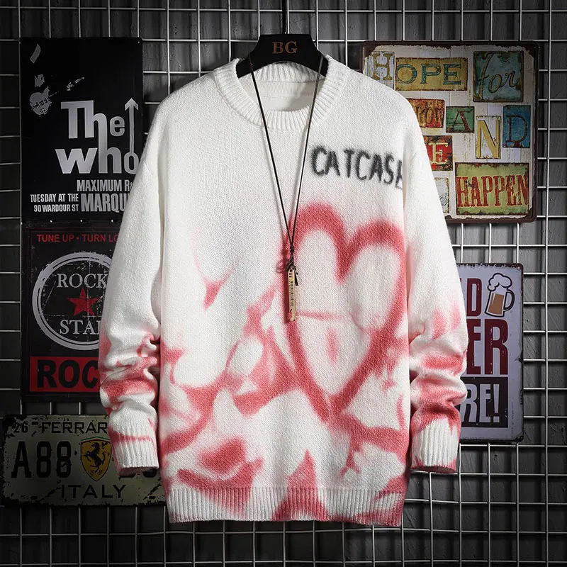 New Heart Print Sweater for Men Harajuku Knitted Jumpers Streetwear Hip Hop Knitwear Women Crew Neck Sweater
New Heart Print Sweater for Men Harajuku Knitted Jumpers Streetwear Hip Hop Knitwear Women Crew Neck Sweater
