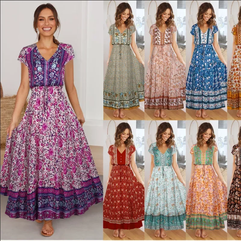 2023NEW Women Summer Boho Dress 2021Bohemian Maxi Robe Casual V-neck Short Sleeve Button Floral Print Long Beach Dresses Vestido
2023NEW Women Summer Boho Dress 2021Bohemian Maxi Robe Casual V-neck Short Sleeve Button Floral Print Long Beach Dresses Vestido