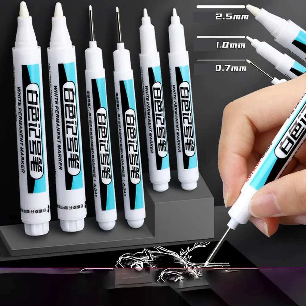 

Водонепроницаемая белая Перманентная ручка для краски 0,7 мм/1,0 мм/. 2,5 мм не быстро выцветают белые маркеры не грязные руки широко используемые