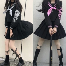 Japanese School Bad Girl Style Uniform Plus Size JK Pink Dragon Black Sailor Basic Cartoon Sailor Uniform Sets Women Girl COS