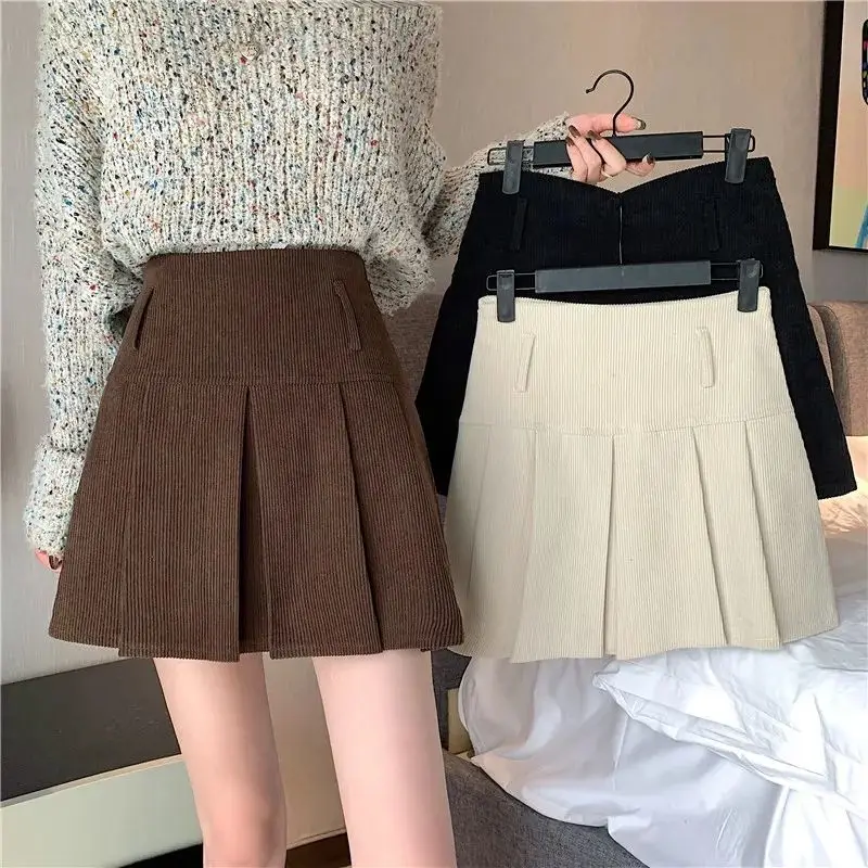 Brown Corduroy Pleated Skirt Women Vintage Korean Style Kawaii Patchwork Casual High Waist A-line Mini Skirts Autumn Winter
Brown Corduroy Pleated Skirt Women Vintage Korean Style Kawaii Patchwork Casual High Waist A-line Mini Skirts Autumn Winter