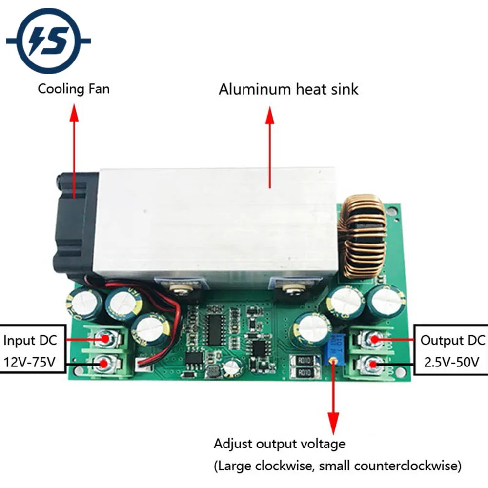 DC-DC 600W 25A Step Down Power Supply Module Buck Adjustable Voltage Converter Board 12-75V to 5V 12V 19V 21V 24V 48V with Fan
DC-DC 600W 25A Step Down Power Supply Module Buck Adjustable Voltage Converter Board 12-75V to 5V 12V 19V 21V 24V 48V with Fan