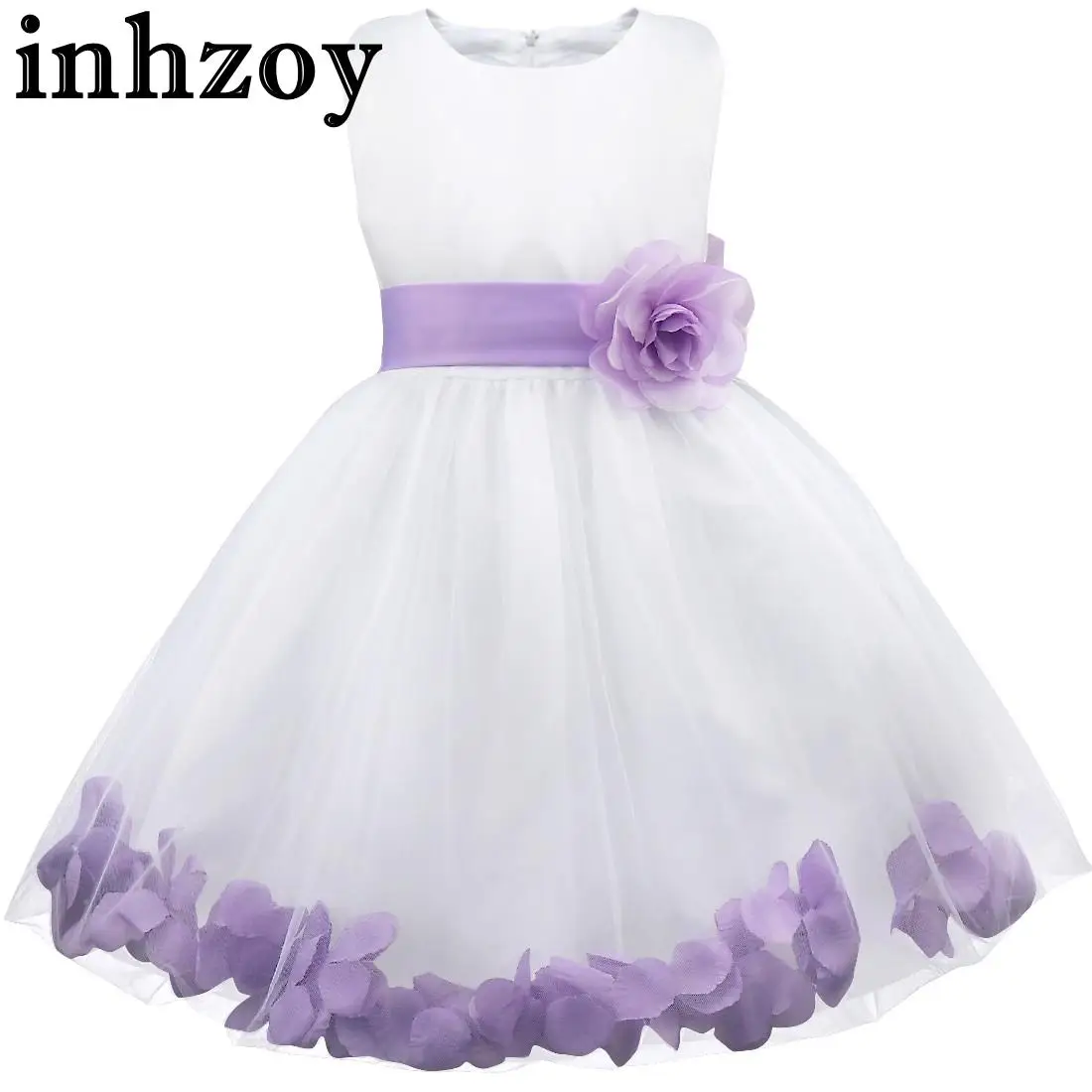 

Kids Girls Princess Birthday Party Dress Flower Appliqued Petals Trim Tulle Dress Wedding Pageant Bridesmaid Sleeveless Gowns