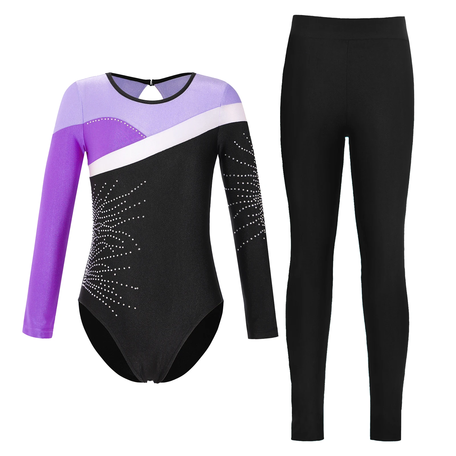 2pcs Kids Girls Fashion Dance Costumes Long Sleeve Round Neckline Keyhole Back Leotard with Leggings for Gym Stage Performance
2pcs Kids Girls Fashion Dance Costumes Long Sleeve Round Neckline Keyhole Back Leotard with Leggings for Gym Stage Performance