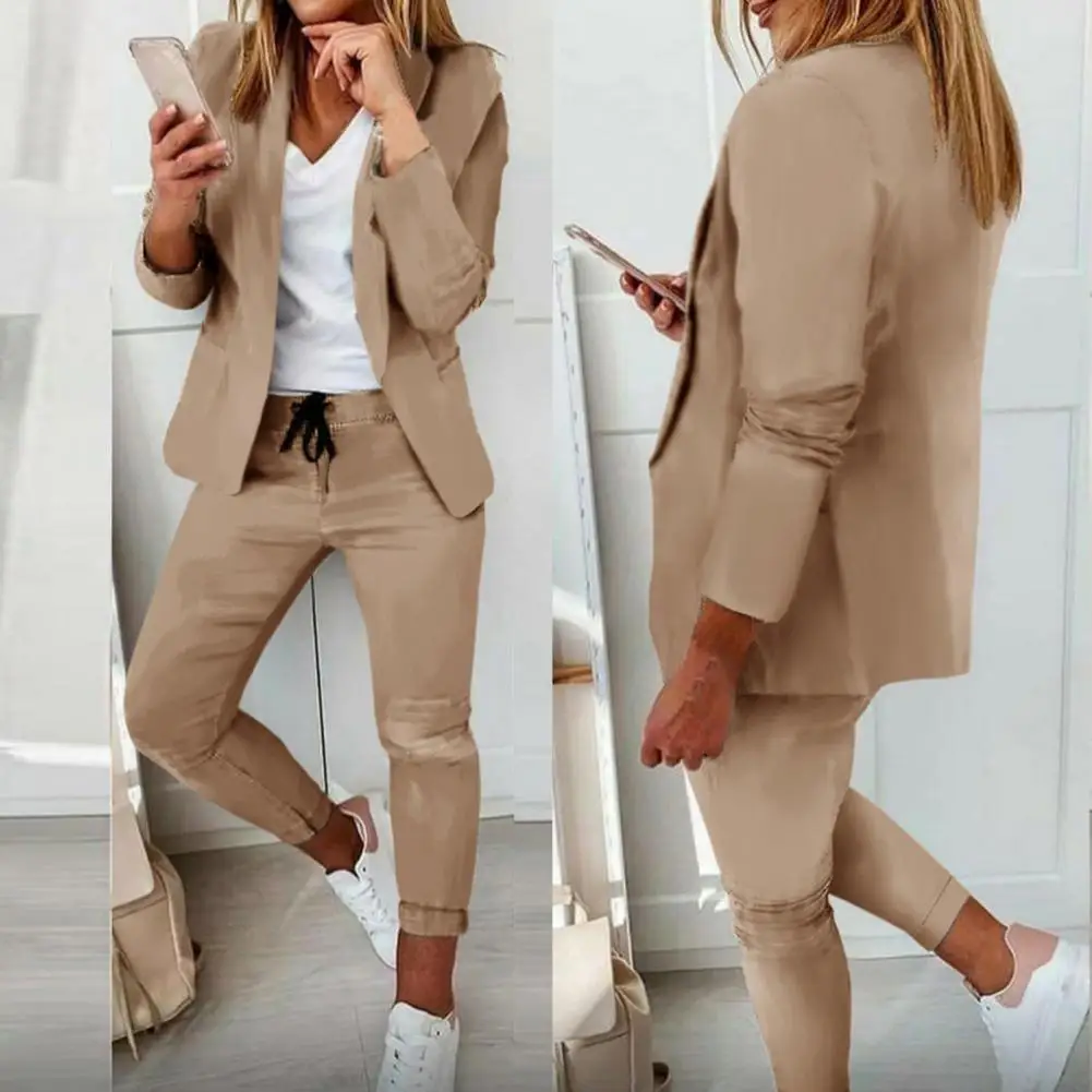 1 Set Autumn Winter Suit Set Lapel Pure Color Blazer Elastic Waist Pants Stylish Pure Color Slim Suit Set for Business
1 Set Autumn Winter Suit Set Lapel Pure Color Blazer Elastic Waist Pants Stylish Pure Color Slim Suit Set for Business