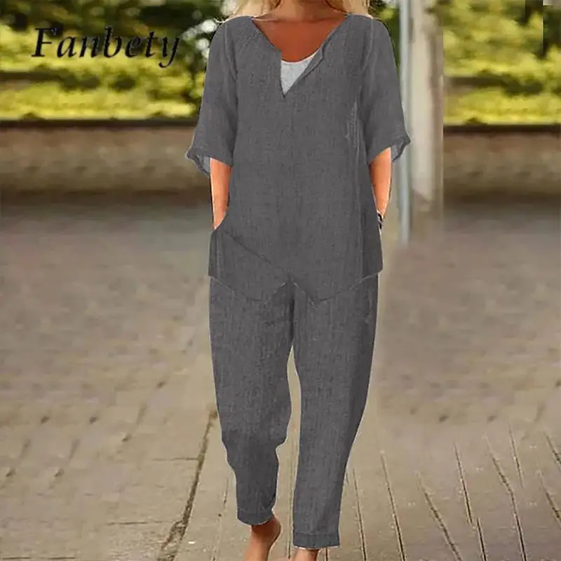 Ladies Loose Half Sleeve O-neck Tops & Long Pant Set 2023 Vintage Solid Color Two Pieces Set Summer Casual Women Sets Streetwear
Ladies Loose Half Sleeve O-neck Tops & Long Pant Set 2023 Vintage Solid Color Two Pieces Set Summer Casual Women Sets Streetwear