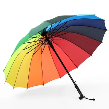 Hot Sale Rainbow Umbrella Rain Women Colorful Long Handle Umbrellas 16K Windproof Travel Light Guarda Chuva Golf Clear Umbrella