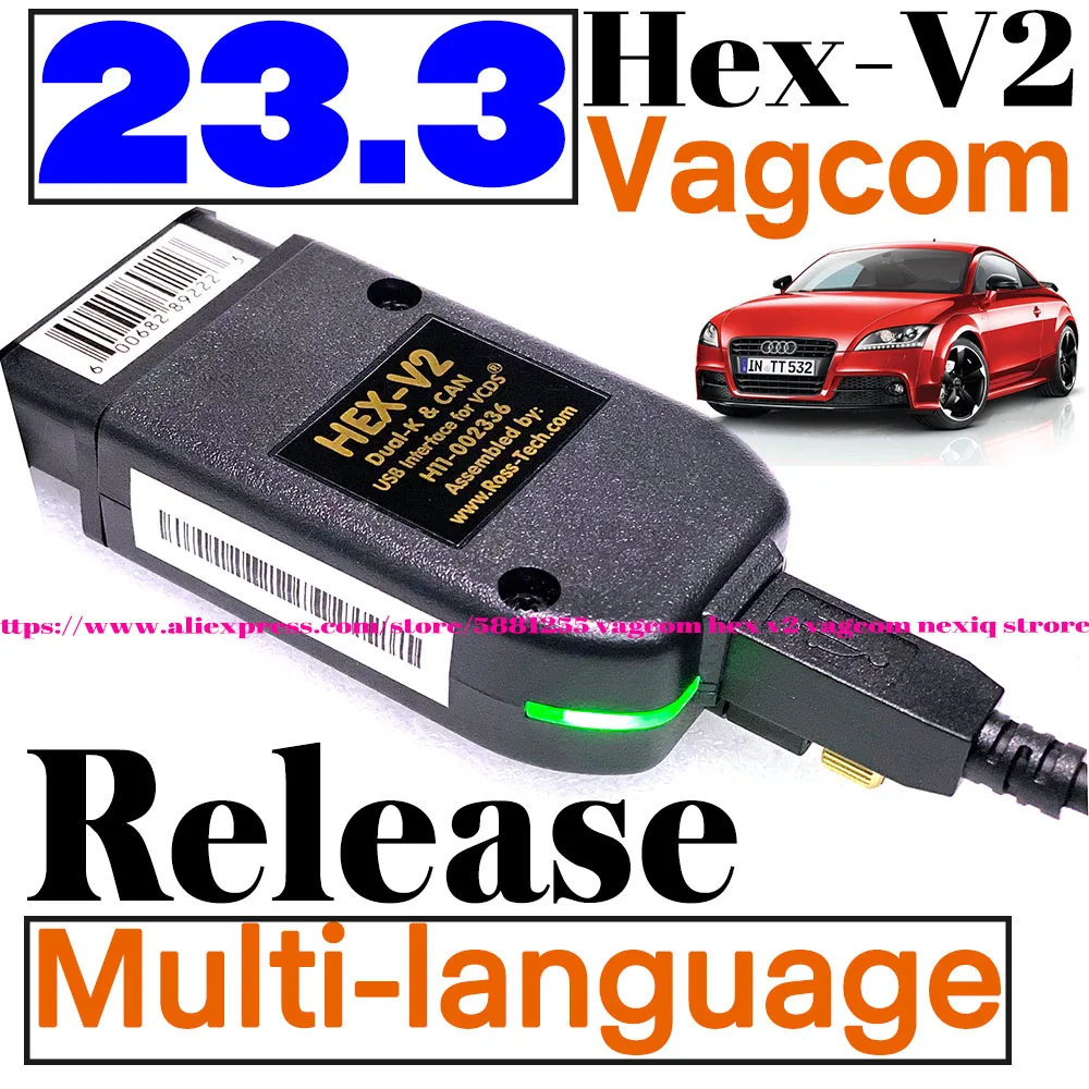 

2023 Newest VAGCOM Update 23.3.0 Obd2 Scanner HEX V2 VAG COM FOR VW AUDI Skoda Seat ATMEGA162 Multi-language Diagnostic tools