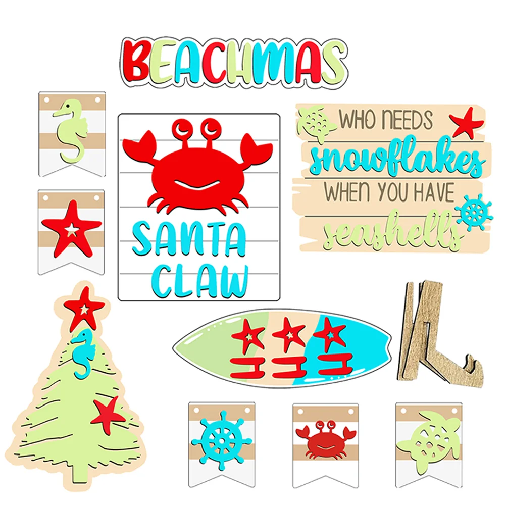 

Christmas Wooden Signs Tray Tiered Sign Beach Decor Farmhouse Banner Theme Mini Set Summer Tree Rustic Surfboard Nautical