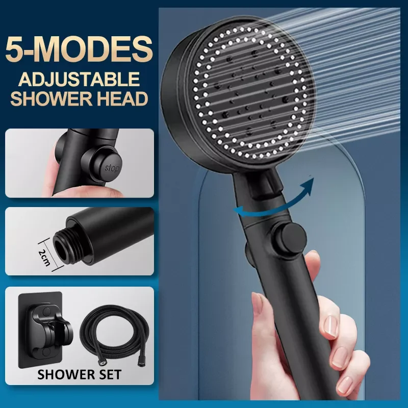 NEW2023 Shower Head Water Saving Black 5 Mode Adjustable High Pressure Shower One-key Stop Water Massage Eco Shower Bathroom Acc
NEW2023 Shower Head Water Saving Black 5 Mode Adjustable High Pressure Shower One-key Stop Water Massage Eco Shower Bathroom Acc
