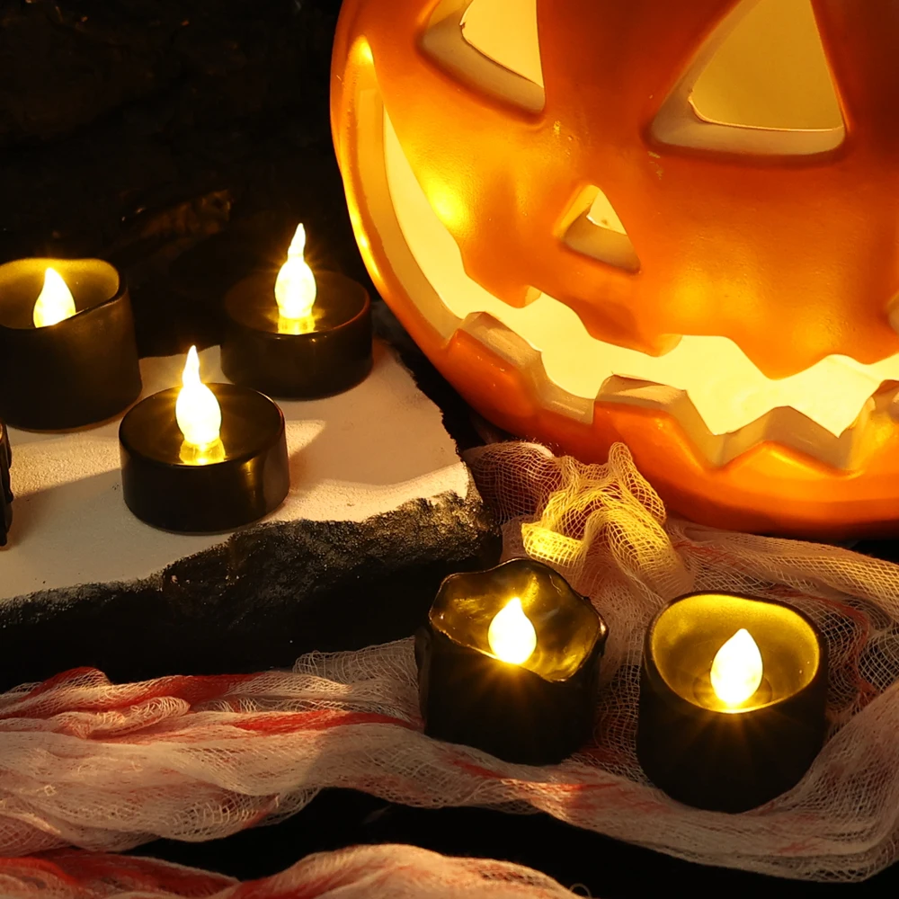 

Светодиодная электронная черная свеча, бытовая Бездымная подсветка, аксессуары для украшения дома на Хэллоуин, искусственная свеча, реквизит