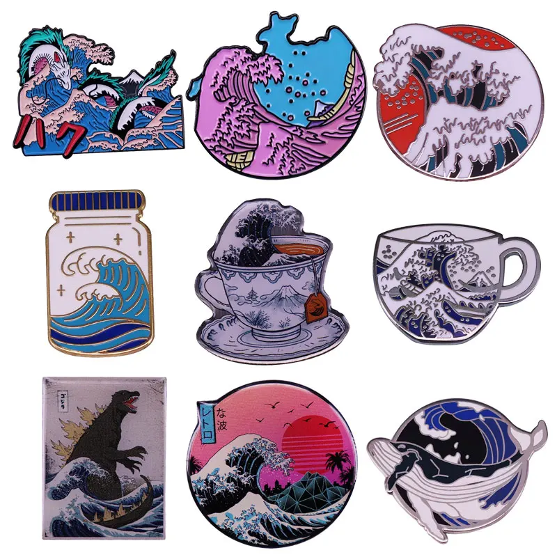 

Hokusai The Great Wave of Kanagawa Enamel Pin Excellent Arts Works Lapel Brooch Hoodie Backpack Hat Decorative Accessories