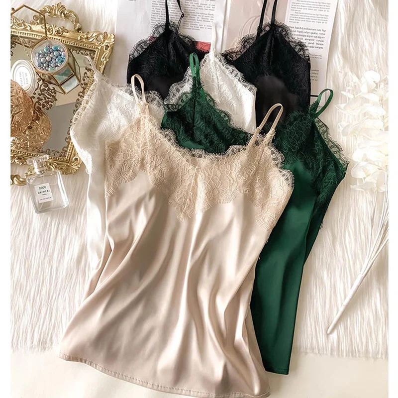 Summer Sleeveless Casual Tank Tops Female Sexy Lace Camisole Women Silk V-neck Tops Slim Soft Satin Basic Tops Plus Size
Summer Sleeveless Casual Tank Tops Female Sexy Lace Camisole Women Silk V-neck Tops Slim Soft Satin Basic Tops Plus Size