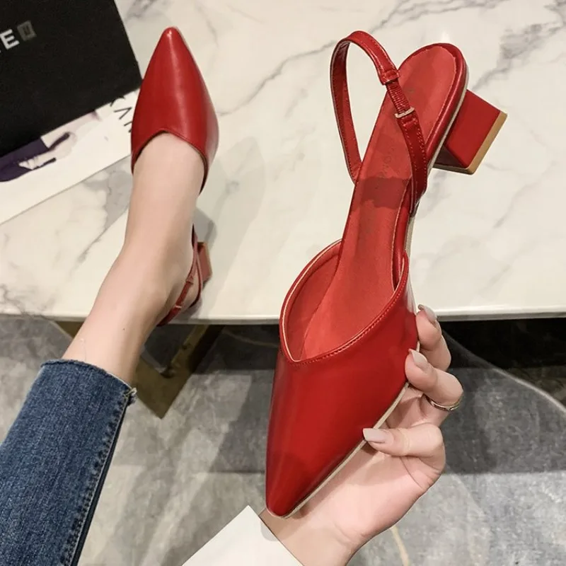 

Shoes for Women 2023 Hot Slingbacks Ladies High Heels Summer Toe-Covered Women's Sandals Pointed Toe Outer Wear Half Slippers