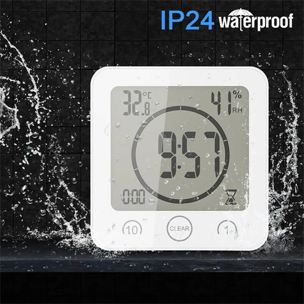 

LCD Screen Digital Wall Clock Bathroom Temperature Humidity Countdown Timer Watches Wash Shower Hanging Alarm Clocks Waterproof