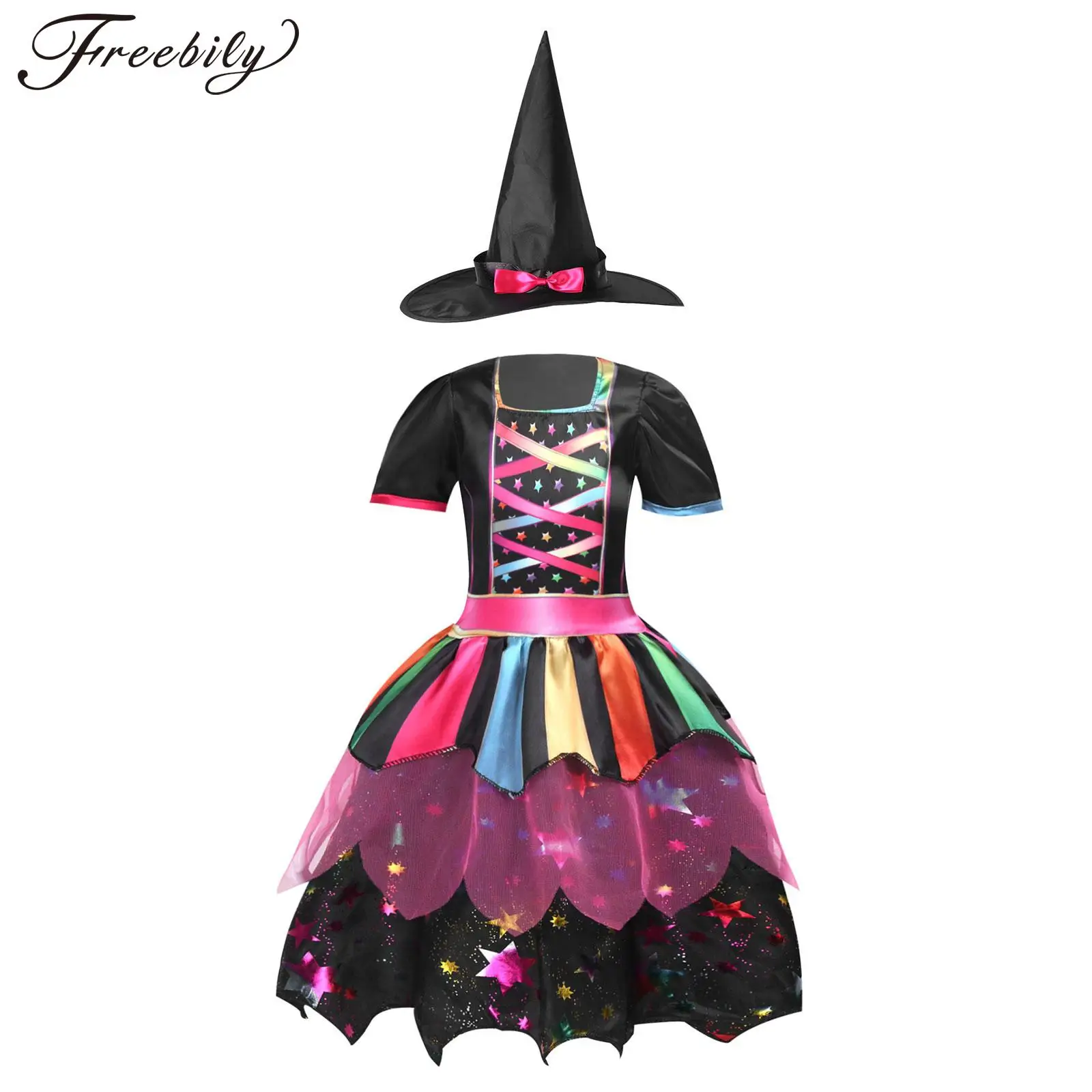 Kids Girls Halloween Witch Cosplay Costume Shiny Stars Print Dress with Pointed Hat Children Carnival Party Dress Up Clothes
Kids Girls Halloween Witch Cosplay Costume Shiny Stars Print Dress with Pointed Hat Children Carnival Party Dress Up Clothes
