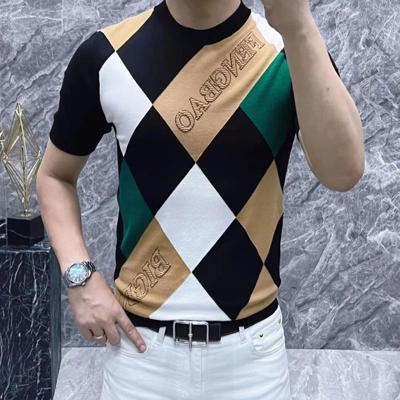 2023 Summer Short Sleeve T-shirt Men's Trend Diamond Check Printed Round Neck Half Sleeve Men's High-grade Base Shirt
2023 Summer Short Sleeve T-shirt Men's Trend Diamond Check Printed Round Neck Half Sleeve Men's High-grade Base Shirt