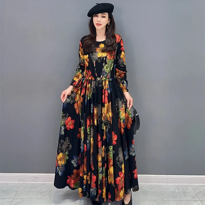 Temperament Floral Printed Dress Women Waist Autumn Pullovers Dress Full Sleeve Casual Loose Long Dresses
Temperament Floral Printed Dress Women Waist Autumn Pullovers Dress Full Sleeve Casual Loose Long Dresses
