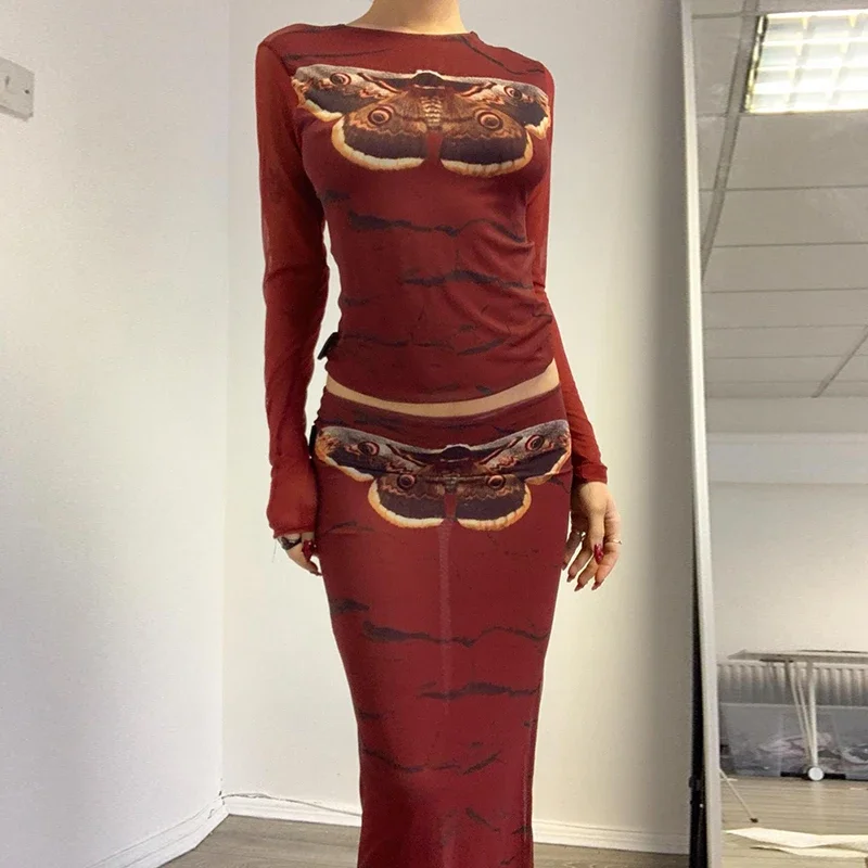 Y2K Butterfly Print Slim Fit T-shirt Crop Top Mesh See Through Bodycon Long Dress Retro Aesthetics Two Piece Set
Y2K Butterfly Print Slim Fit T-shirt Crop Top Mesh See Through Bodycon Long Dress Retro Aesthetics Two Piece Set