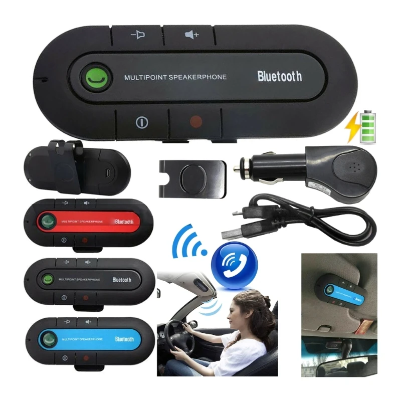 

Bluetooth-compatible Handsfree Speakerphone for Cellphone, Wireless Car Kit Music Player Adapter with Back Clip R2LC