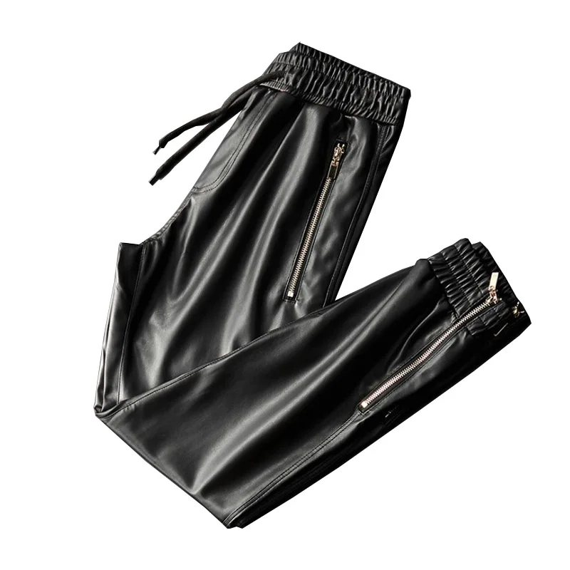 Men Faux Leather Jogger Pants Elastic Wasit Motorcycle Harem Trousers For Male Zipper Pockets
Men Faux Leather Jogger Pants Elastic Wasit Motorcycle Harem Trousers For Male Zipper Pockets