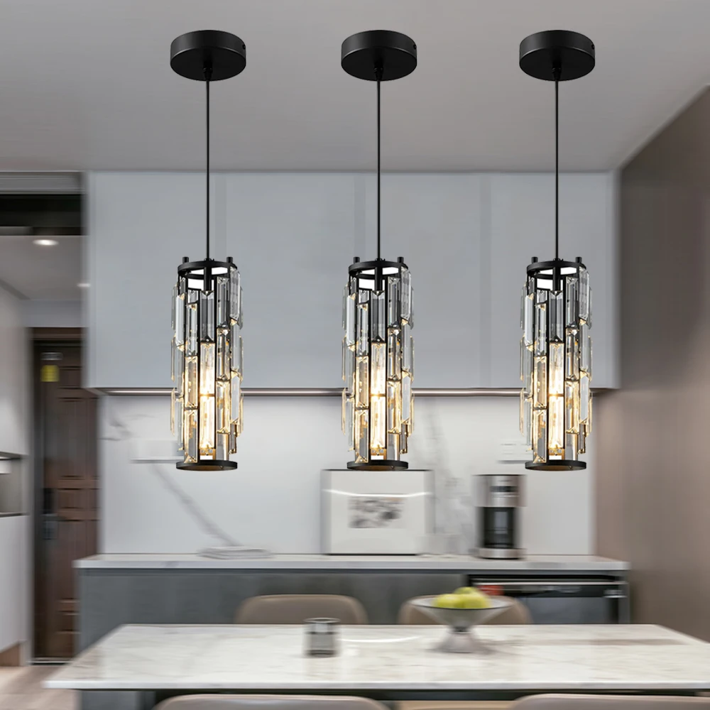 

Modern Pendant Light Mini Crystal Chandeliers Adjustable Fixture for Kitchen Island Dinning Room Bedroom Black Chrome 3-Light